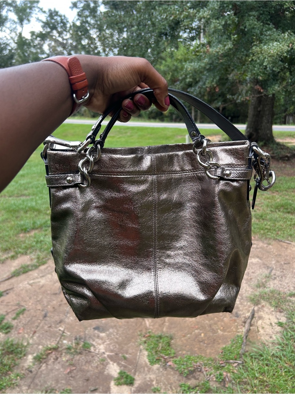 Coach Metallic Shoulder Bag - Silver Taupe